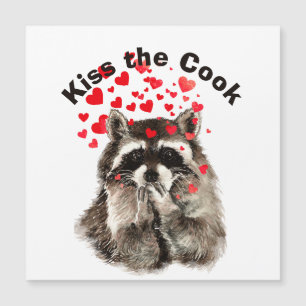 Funny Quote Kiss the Cook Cute Raccoons, Animal 