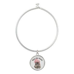 Funny Quote Kiss the Cook Cute Raccoons, Animal   Bangle Bracelet
