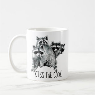 Funny Quote Kiss the Cook Cute Raccoons, Animal Coffee Mug