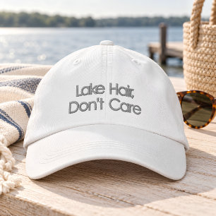 Funny Quote Lake Hair Don't Care Typography Embroidered Baseball Cap