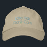 Funny Quote Lake Hair Don't Care Typography Embroidered Baseball Cap<br><div class="desc">Lake Hair,  Don't Care - Funny Saying in a pretty sea glass blue block lettering. Can be personalized. Contact me with any questions or requests.</div>