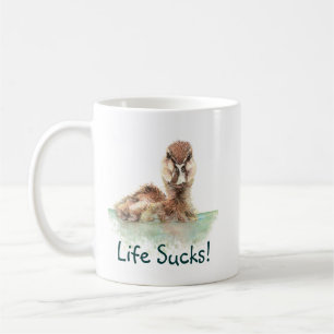 Funny Quote, Life Sucks, Angry Duck, Bird Mug