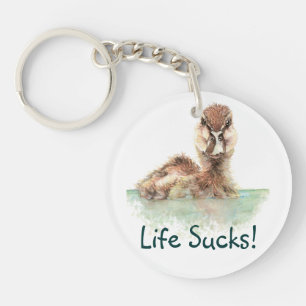Funny Quote, Life Sucks, Angry Duck, Bird  Mug Key Keychain