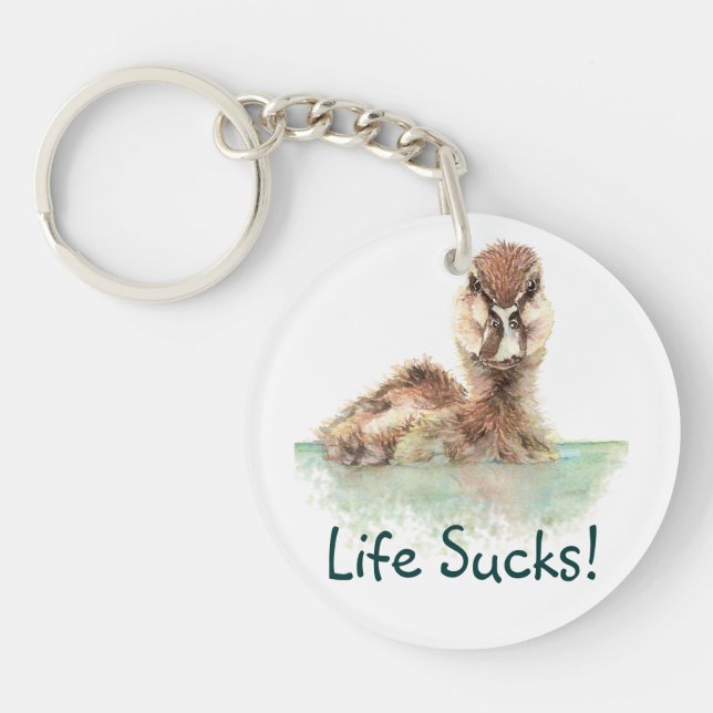 Funny Quote, Life Sucks, Angry Duck, Bird  Mug Key Keychain (Front)