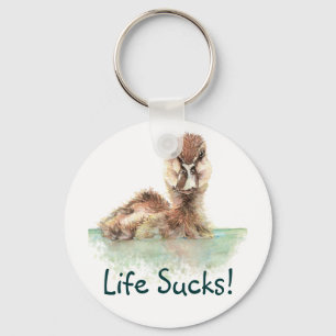 Funny Quote, Life Sucks, Angry Duck, Bird  Mug Keychain