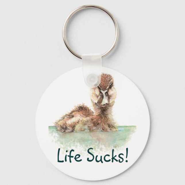 Funny Quote, Life Sucks, Angry Duck, Bird  Mug Keychain (Front)