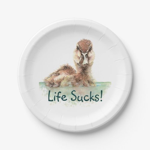Funny Quote Life Sucks Angry Duck Bird   Paper Plates