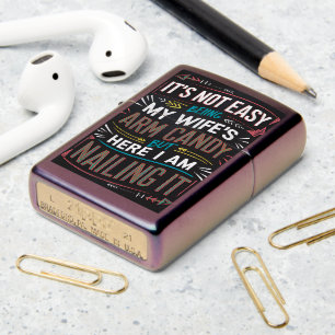 Funny quote on a chalkboard — wife's arm candy zippo lighter