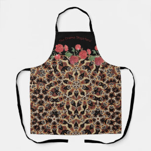 Funny Quote on an Artsy Leopard Print & Red Roses Apron