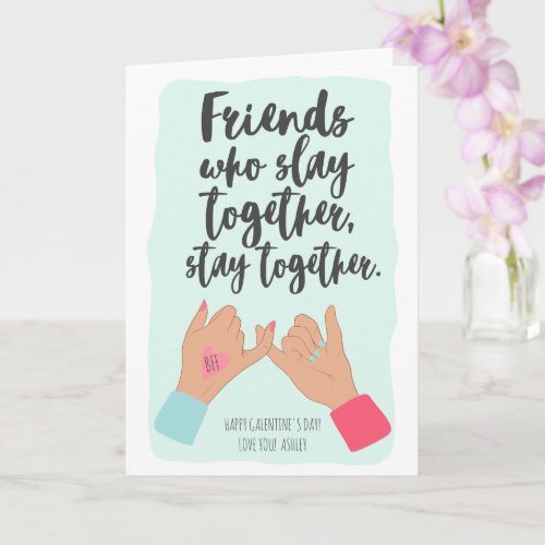 Funny quote pinkie galentine 3 photos collage mint card