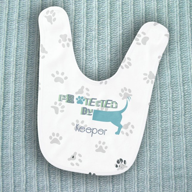  Funny Quote Protected By Dog Baby Bib ("Protected By" baby bib can be personalized with your dogs name. A new little dog lover!)