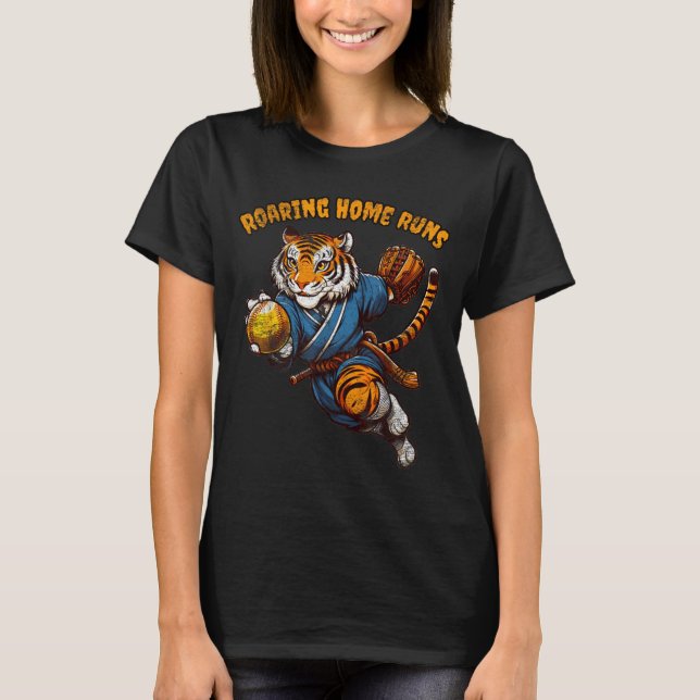 Funny Quote Roaring Home Run Ball Retro Tiger Love T-Shirt (Front)