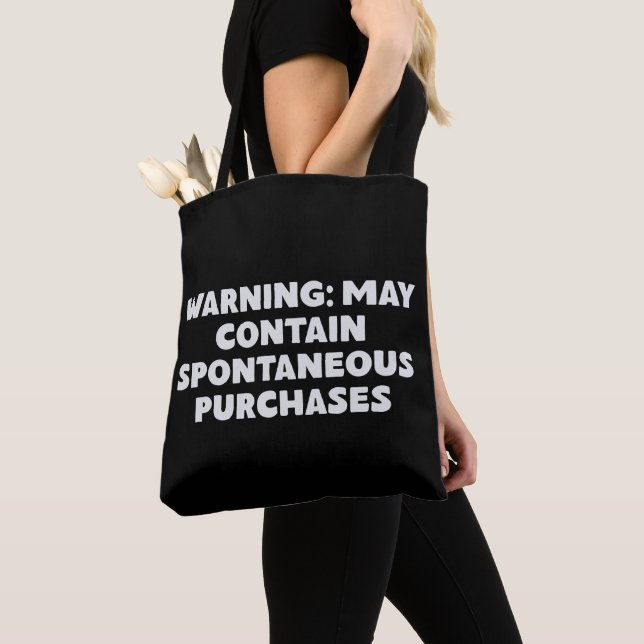 Funny Quote Shopping Humor Black and White Trendy Tote Bag (Close Up)