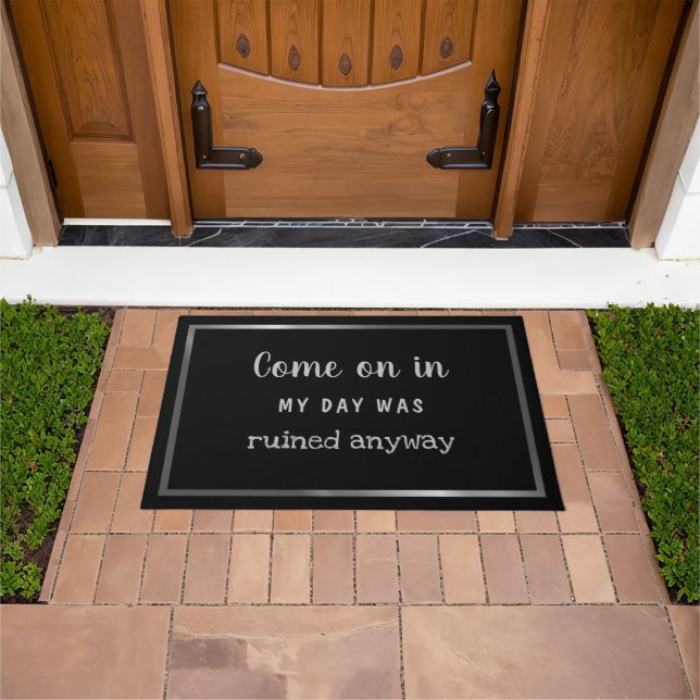 Funny Quote Silver Border Personalized Doormat (Outdoor)