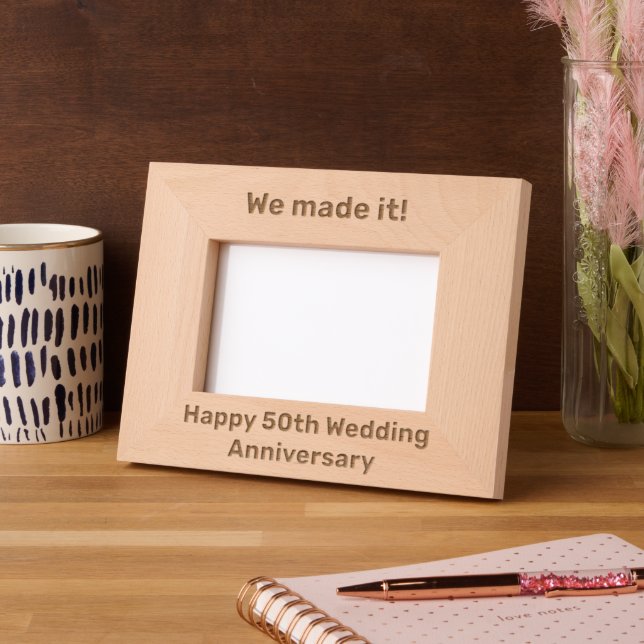 Funny Quote Simple Wedding Anniversary Rustic Text Engraved Frames (Left)