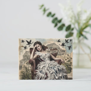 Funny Quote Vintage Woman in a Fork Dress Postcard
