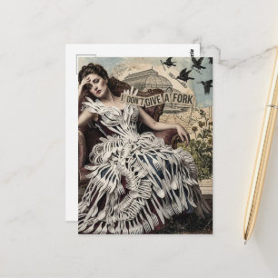 Funny Quote Vintage Woman in a Fork Dress Postcard