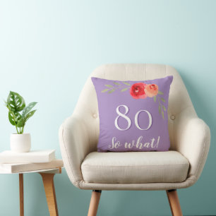 Funny Quote Watercolor Red Rose 80th Birthday Throw Pillow