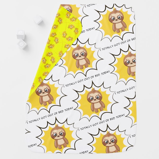 Funny Quote | Yellow Floral Sloth pattern Unisex Baby Blanket (In Situ)