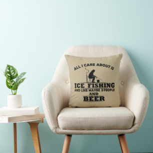 funny quotes about ice fishing and drinking lovers throw pillow