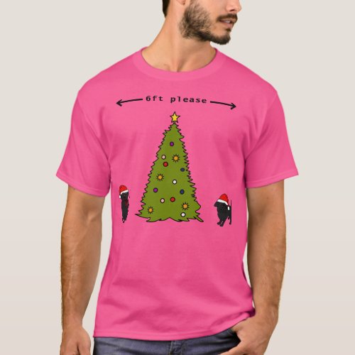 Funny Quotes Christmas Tree Cat Dog Social Distanc T_Shirt
