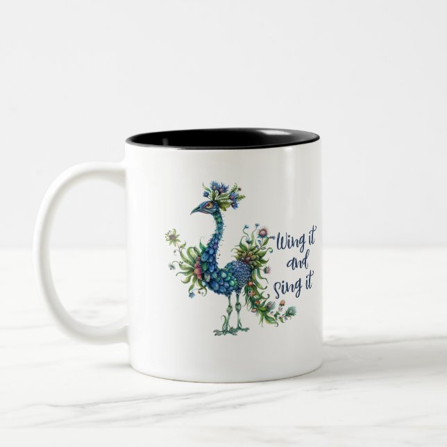 Funny Quotes Funny Quirky Whimsical Bird  Two-Tone Coffee Mug (Left)