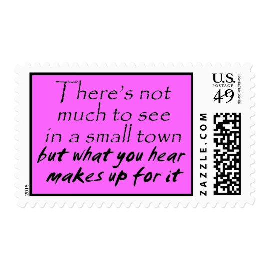 Funny quotes pink stamps small town joke humor | Zazzle