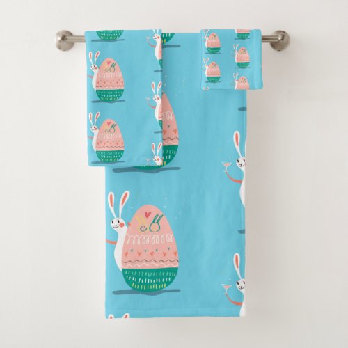 Funny Rabbit And Easter Egg Pattern Bath Towel Set