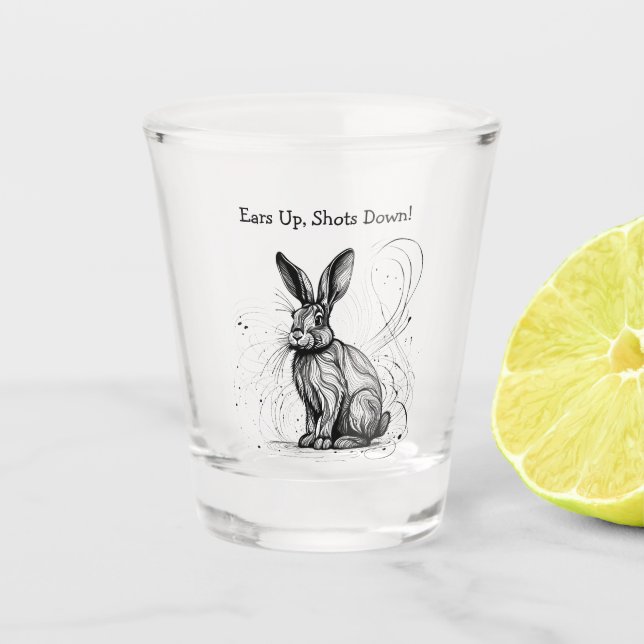 Funny Rabbit Black White Ink Customized Shot Glass (Front)