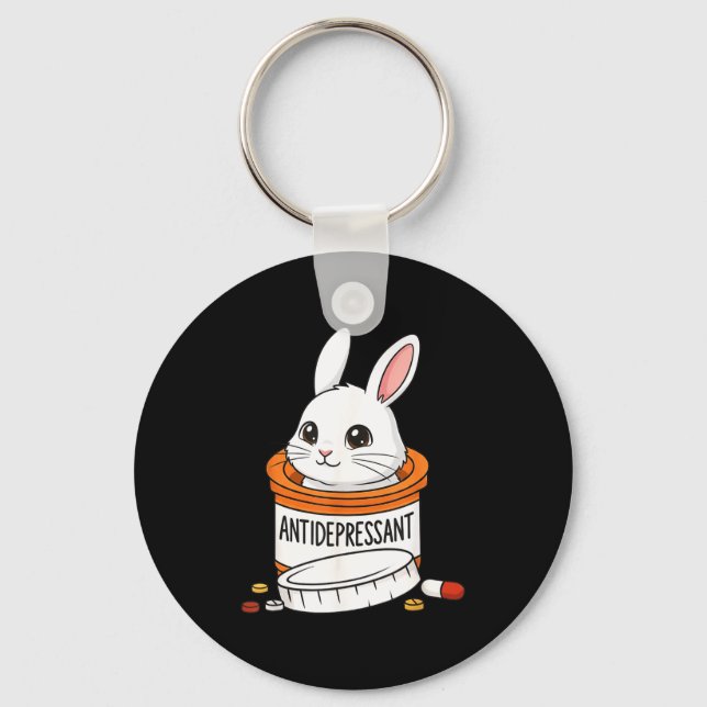 Funny Rabbit Bunny Anti Depressant Zoo Boys Girls  Keychain (Front)