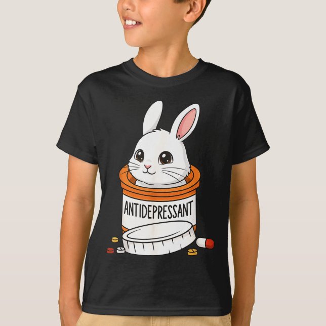Funny Rabbit Bunny Anti Depressant Zoo Boys Girls  T-Shirt (Front)