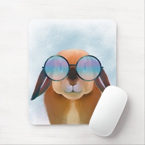 Funny Rabbit Bunny Colorful Glasses Animal Art Mouse Pad
