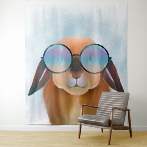 Funny Rabbit Bunny Colorful Glasses Animal Art Tapestry