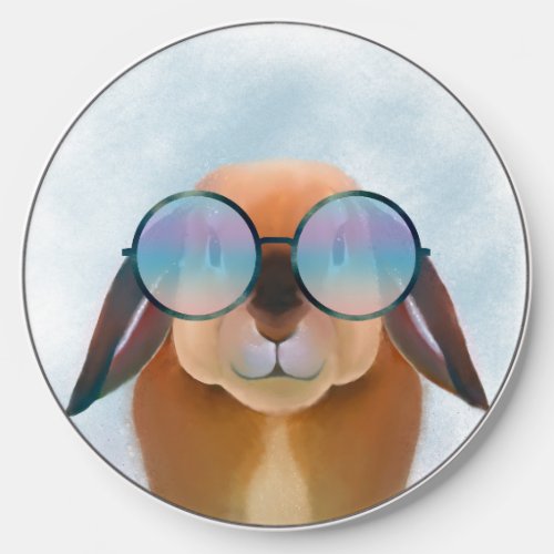 Funny Rabbit Bunny Colorful Glasses Animal Art Wireless Charger