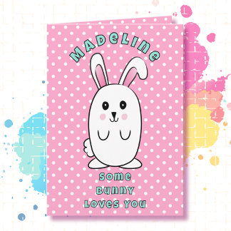 Funny Rabbit Cartoon Some Bunny Loves You Birthday Card