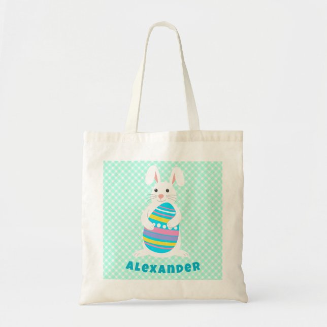 Funny Rabbit Easter Egg Hunt personalized  Tote Bag (Front)
