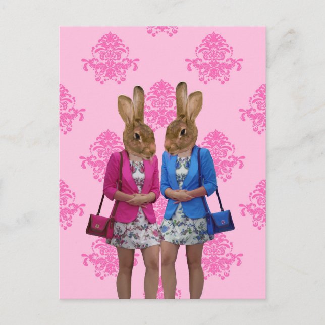 Funny rabbit girls going shopping postcard (Front)