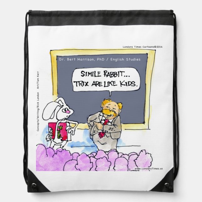 Funny Rabbit Grammar Police Drawstring Backpack (Front)