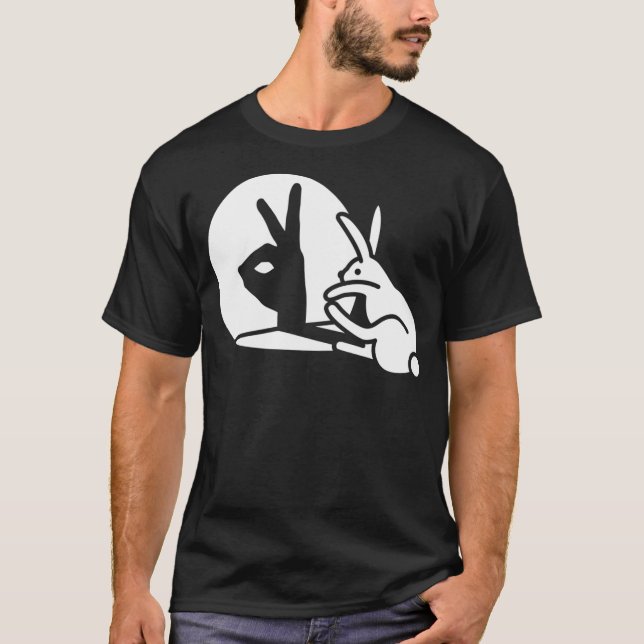 Funny Rabbit hand shadow projection bunny hare pop T-Shirt (Front)