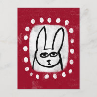 Funny Rabbit On Red Postcard
