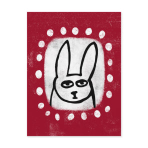 Funny Rabbit On Red Postcard