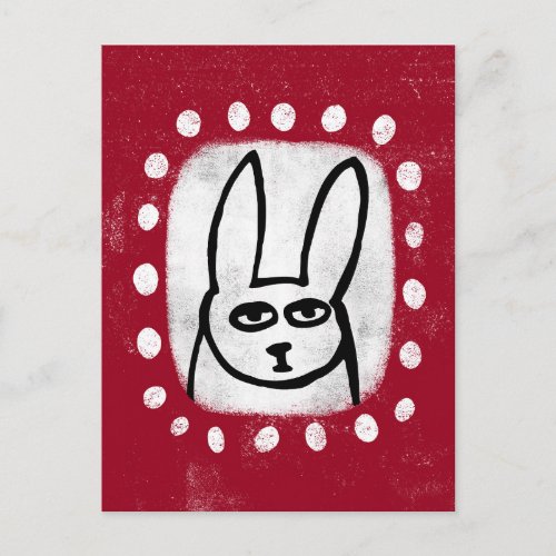 Funny Rabbit On Red Postcard