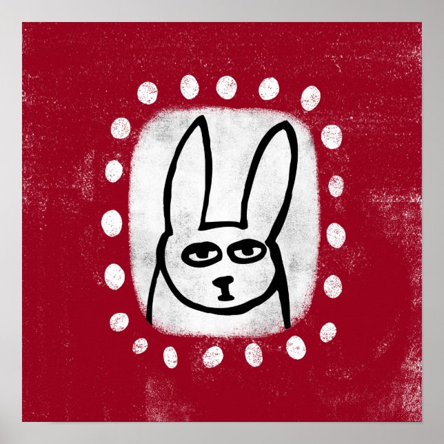 Funny Rabbit On Red Poster Wall Art (Front)