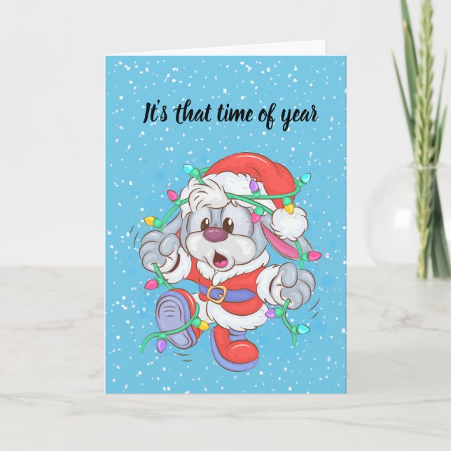 Funny Rabbit Santa Christmas Card (Front)