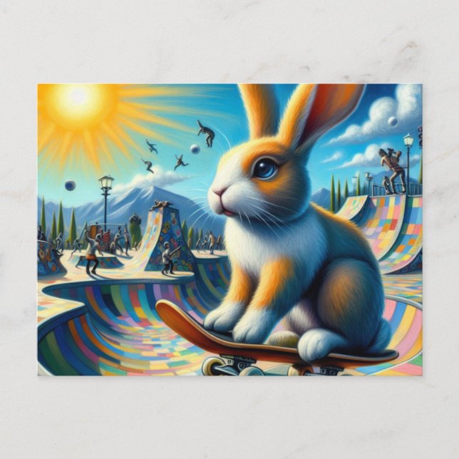 Funny Rabbit Skateboarding Postcard (Front)