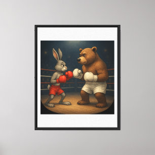 Funny Rabbit vs Bear Boxing Match Canvas Print