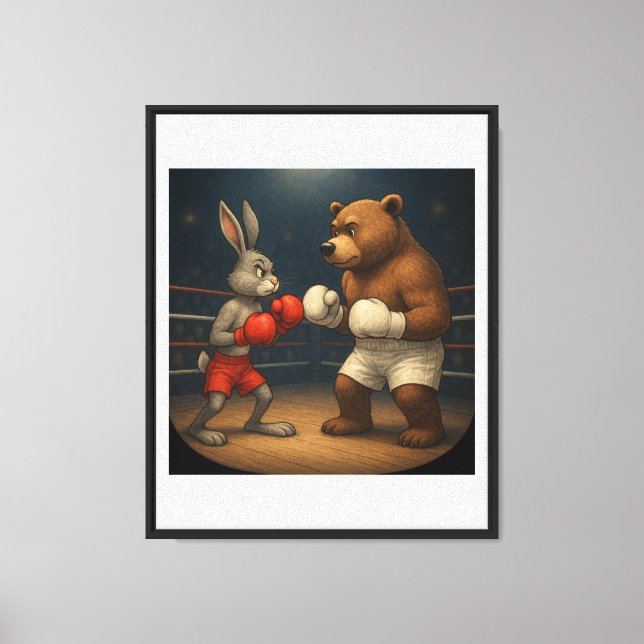 Funny Rabbit vs Bear Boxing Match Canvas Print (Front)