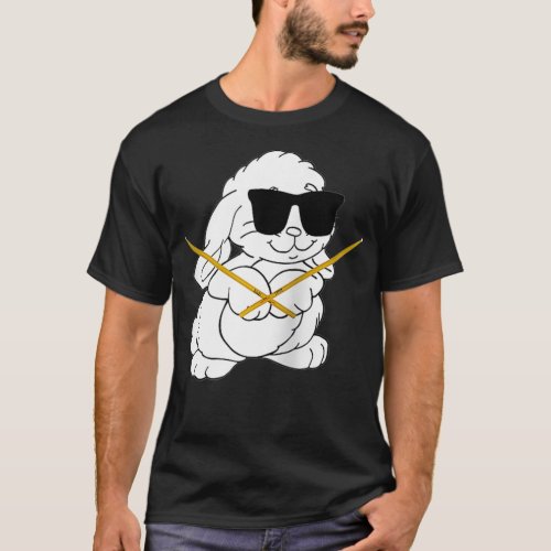 Funny Rabbit Wearing Sunglasses Playing Drums  T_Shirt