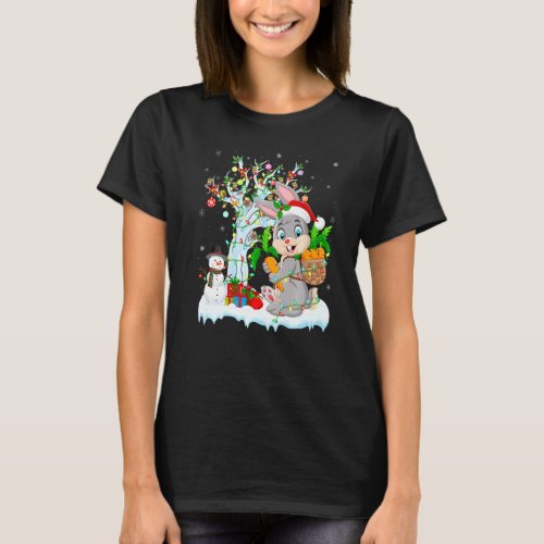 Funny Rabbit Xmas Tree Lighting Santa Hat Rabbit C T_Shirt