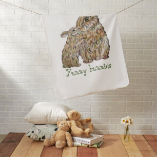 Funny rabbits. Pencil drawing Baby Blanket